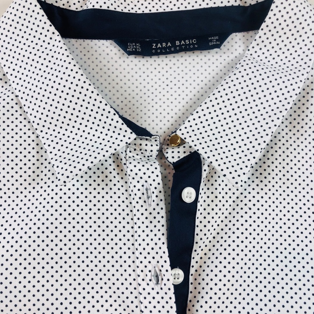 Zara polka dot blouse with beautiful details at neckline and buttons
